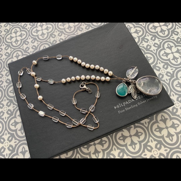 Retired SILPADA Quartz Pearl blue jade Sterling ne… - Picture 2 of 7